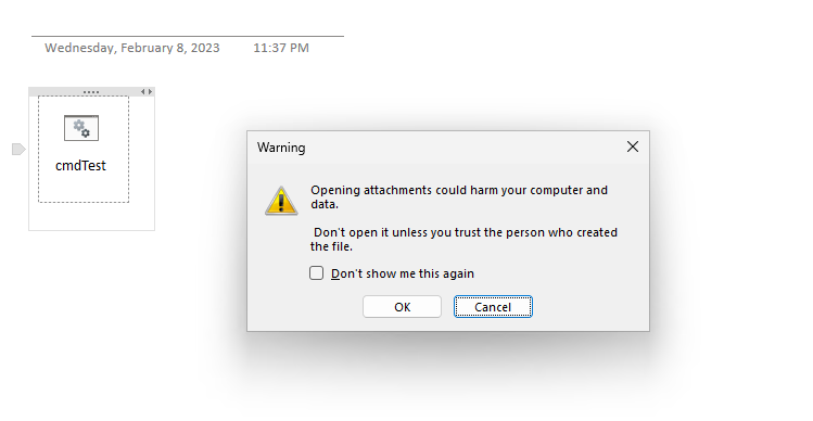 Figure 1. Prompt when executing files from OneNote.